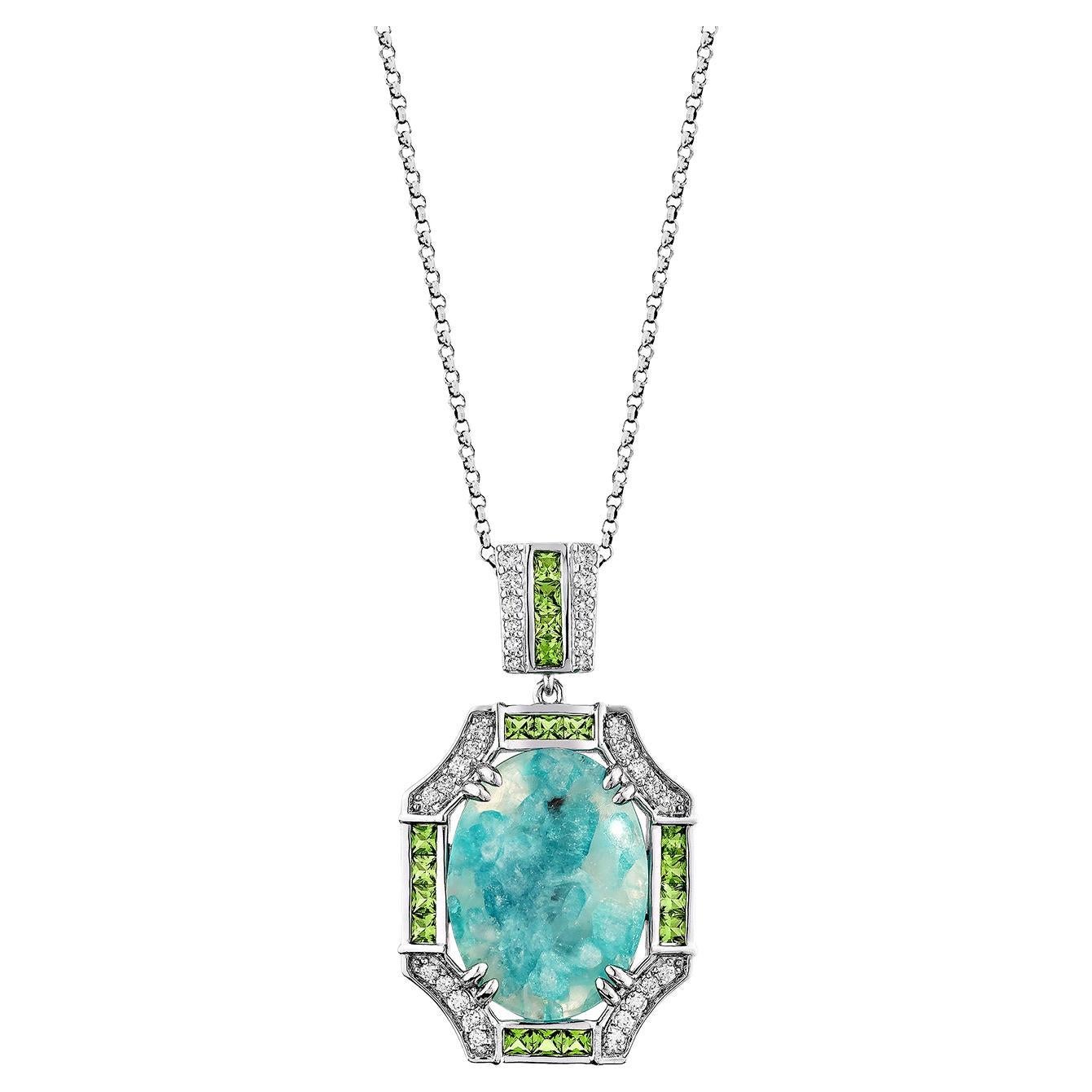 Sunita Nahata Paraiba 8.17ct. Pendant in 18KWG with Tsavorite and Diamond.