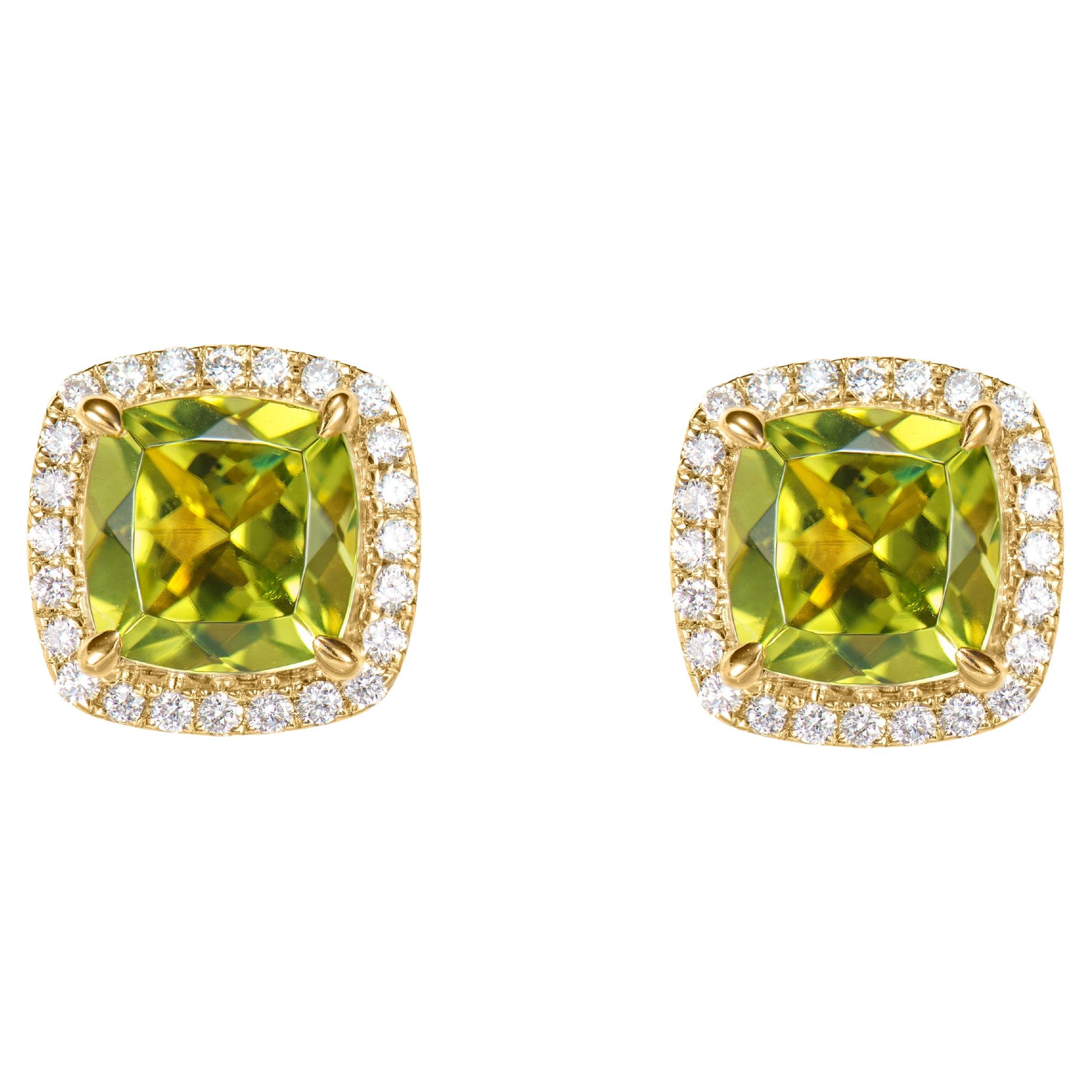 Sunita Nahata Peridot 2.13ct. stud Earrings in 18KYG with White Diamond.