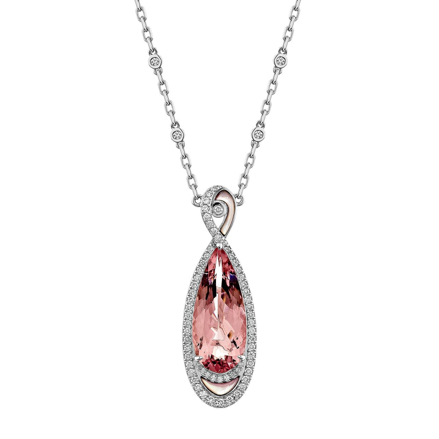 Sunita Nahata Pink Morganite 11.17ct. Pendant in 18KWG with Pearl & Diamond. Contemporáneo en venta