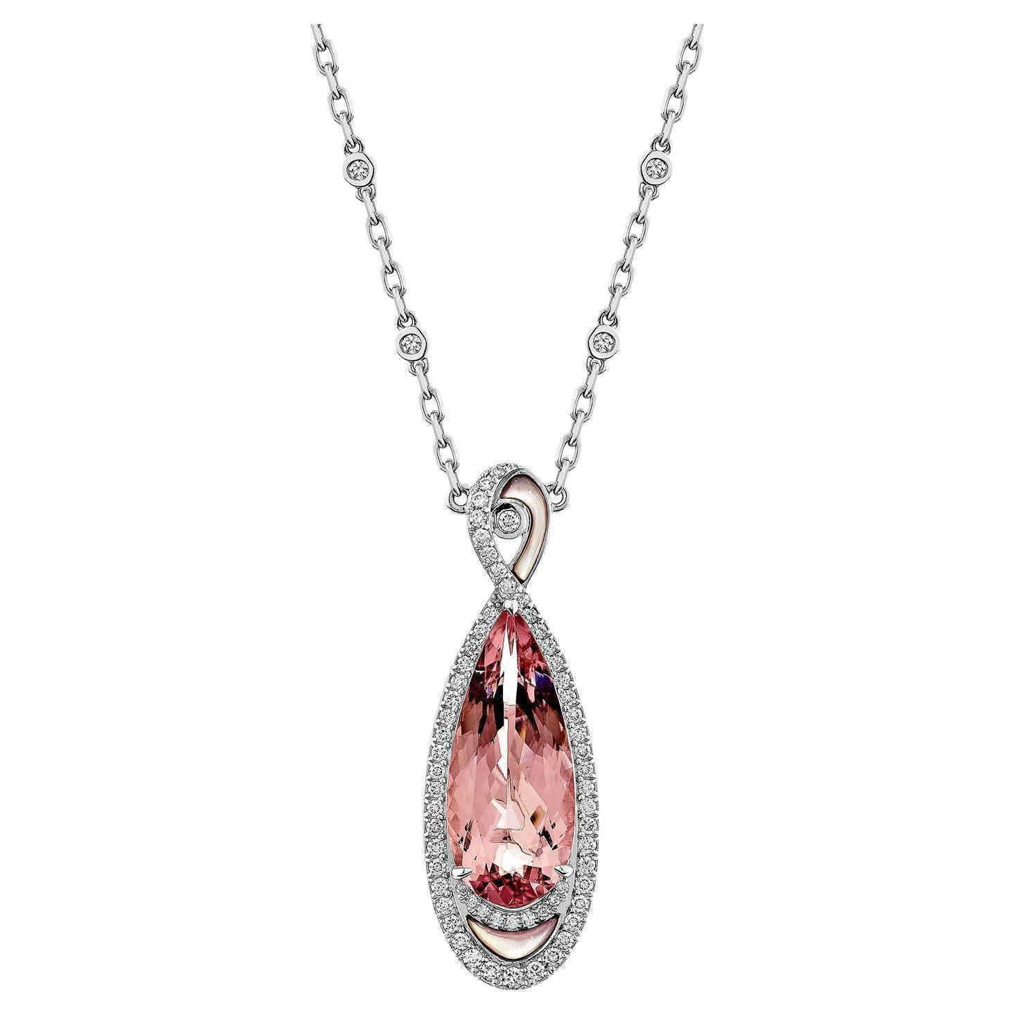 Sunita Nahata Pink Morganite 11.17ct. Pendant in 18KWG with Pearl 
Diamond.