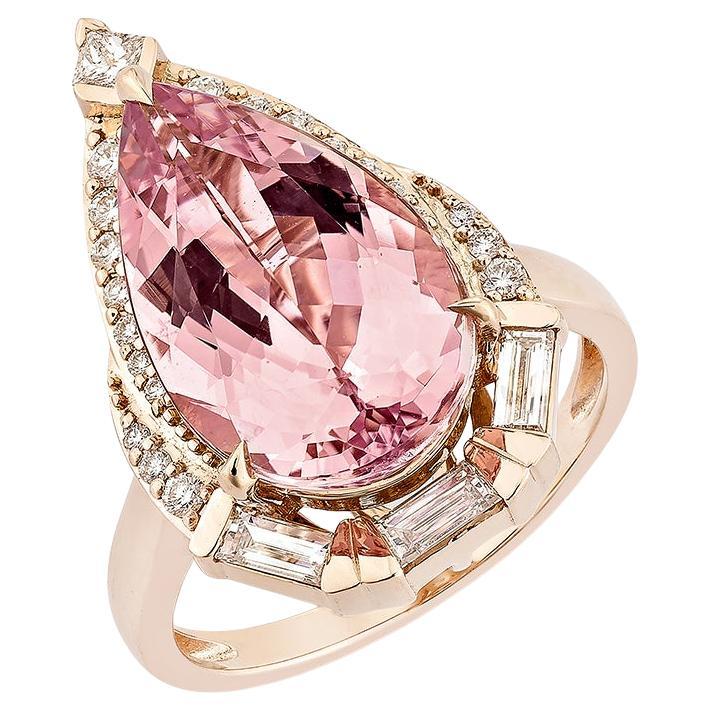 Sunita Nahata Pink Morganite 5.63ct. Fancy Ring in 18KRG with Diamond. For Sale