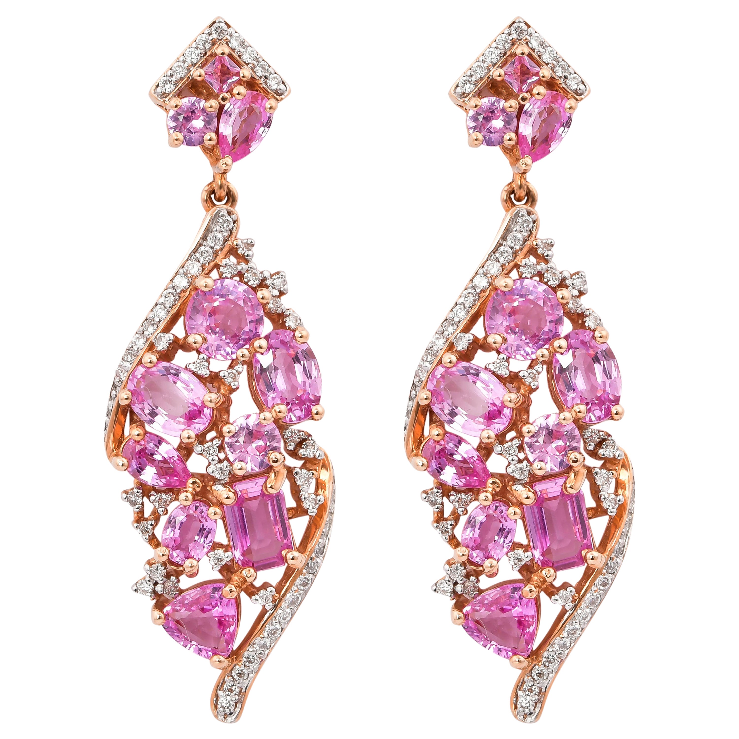 Sunita Nahata saphir rose 7.90 carats Boucles d'oreilles en or rose 18 carats avec diamants