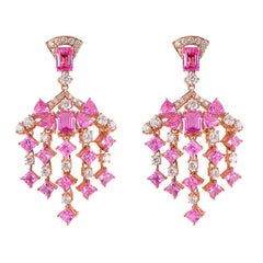 Sunita Nahata saphir rose 8,25 carats. Boucles d'oreilles en or rose 18 carats avec diamants