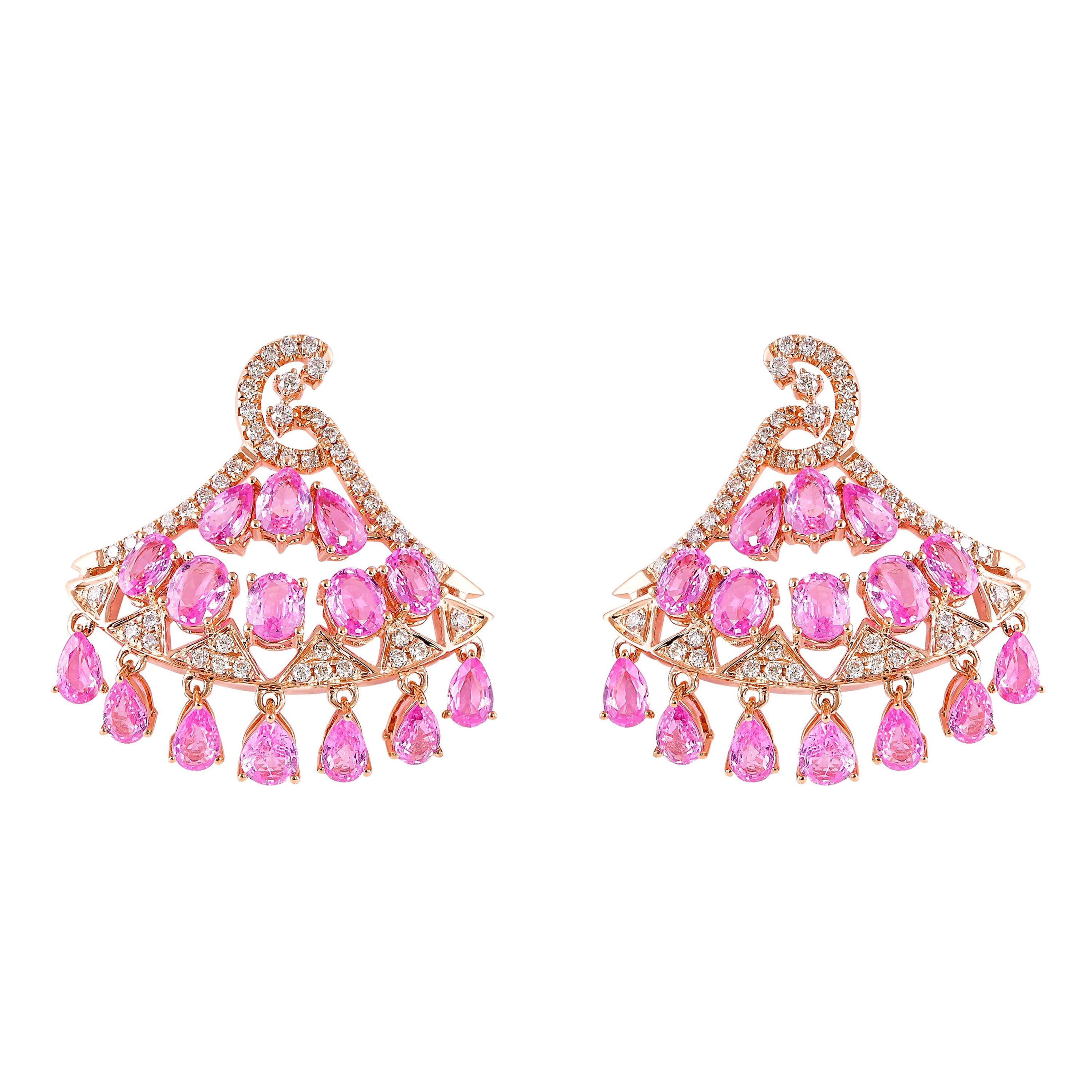 Sunita Nahata saphir rose 8.35 carats Boucles d'oreilles en or rose 18 carats avec diamants