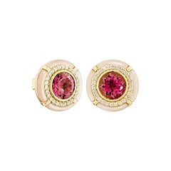 Sunita Nahata Pink Tourmaline & Pearl 2.56ct. stud Earring in 18KYG with Diamond