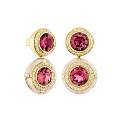 Sunita Nahata Pink Tourmaline & Pearl 4.57ct. Drop Earring in 18KYG with Diamond