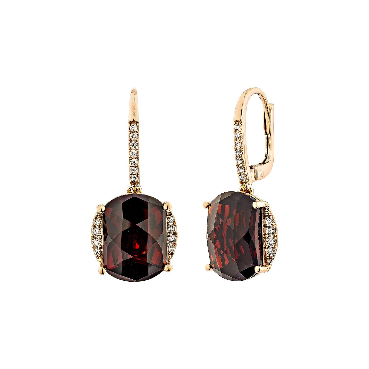 Oval Cut Sunita Nahata Red Garnet 16.22ct. Earrings in 14KRG with Diamond. For Sale