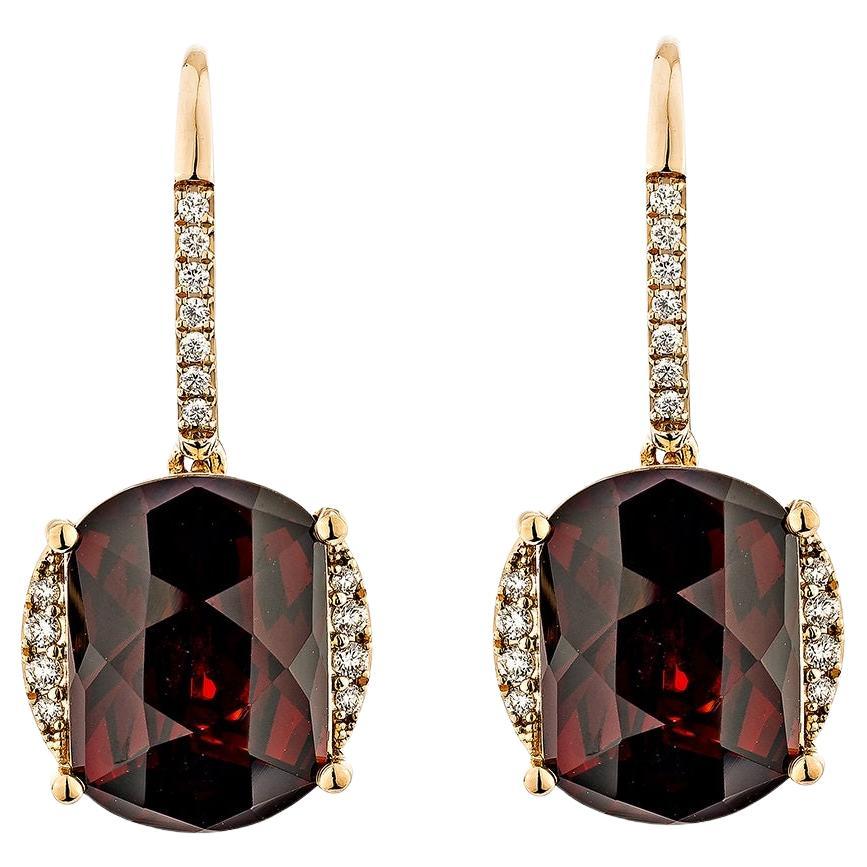 Sunita Nahata Red Garnet 16.22ct. Earrings in 14KRG with Diamond. For Sale