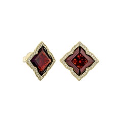 Sunita Nahata Red Garnet 17.46ct. Stud Earrings in 18KYG with White Diamond.