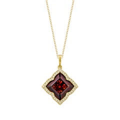Sunita Nahata Red Garnet 8.66ct. Pendant in 18KYG with White Diamond.