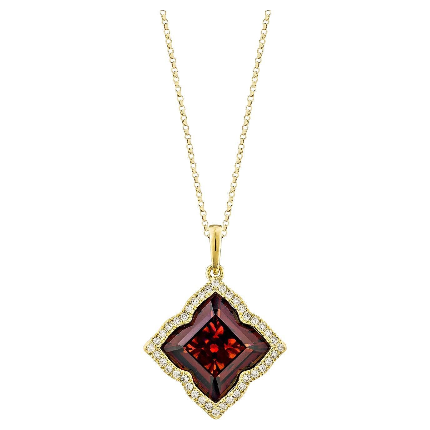 Sunita Nahata Red Garnet 8.66ct. Pendant in 18KYG with White Diamond.