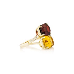 Sunita Nahata Red Garnet, Citrine 13.49ct. Fancy Ring in 14KYG with Diamond.