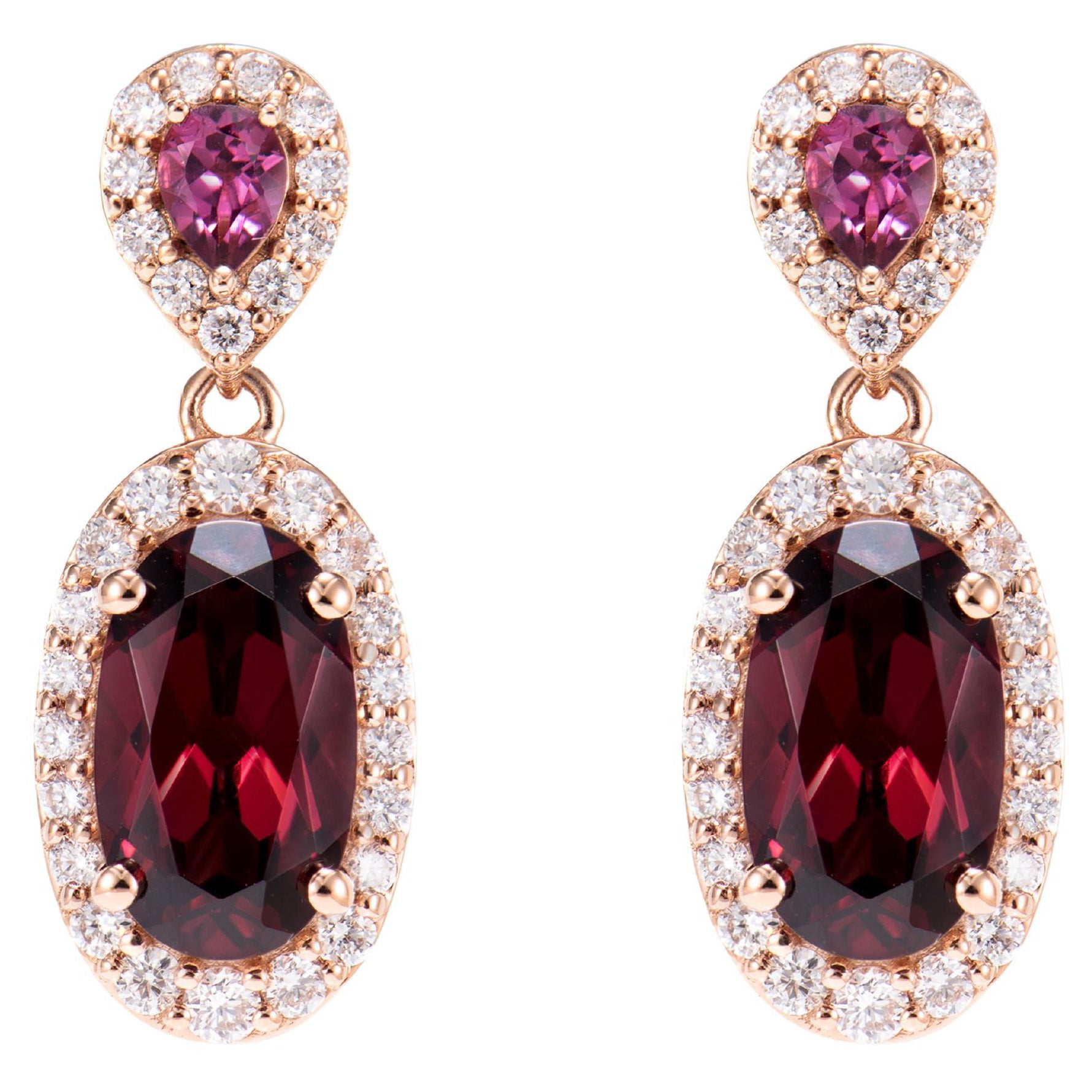 Sunita Nahata Rhodolite 4.60 carats Boucles d'oreilles pendantes en 18KRG avec diamant.