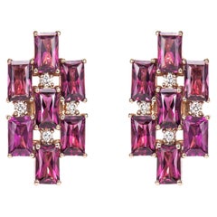 Sunita Nahata Rhodolite 5.30ct. Drop Earring in 18KRG with White Diamond.