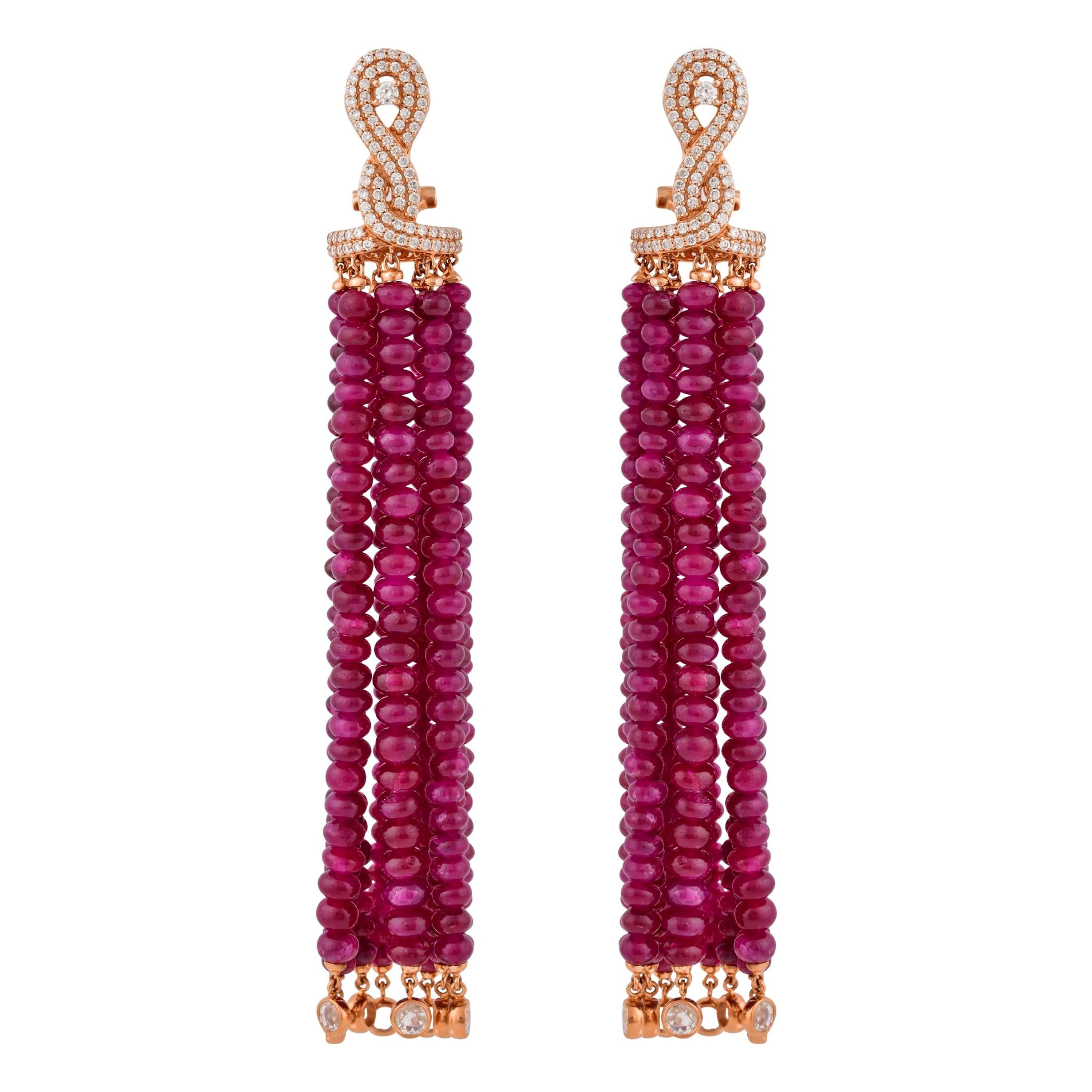 Rubino Sunita Nahata 129,65ct. Orecchini pendenti in oro rosa 14 carati con diamante. in vendita