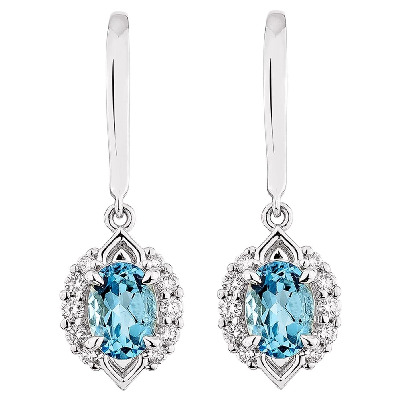 Sunita Nahata Schweizer Blautopas 1.79 Karat. Tropfenohrring aus 14KWG mit Diamant.