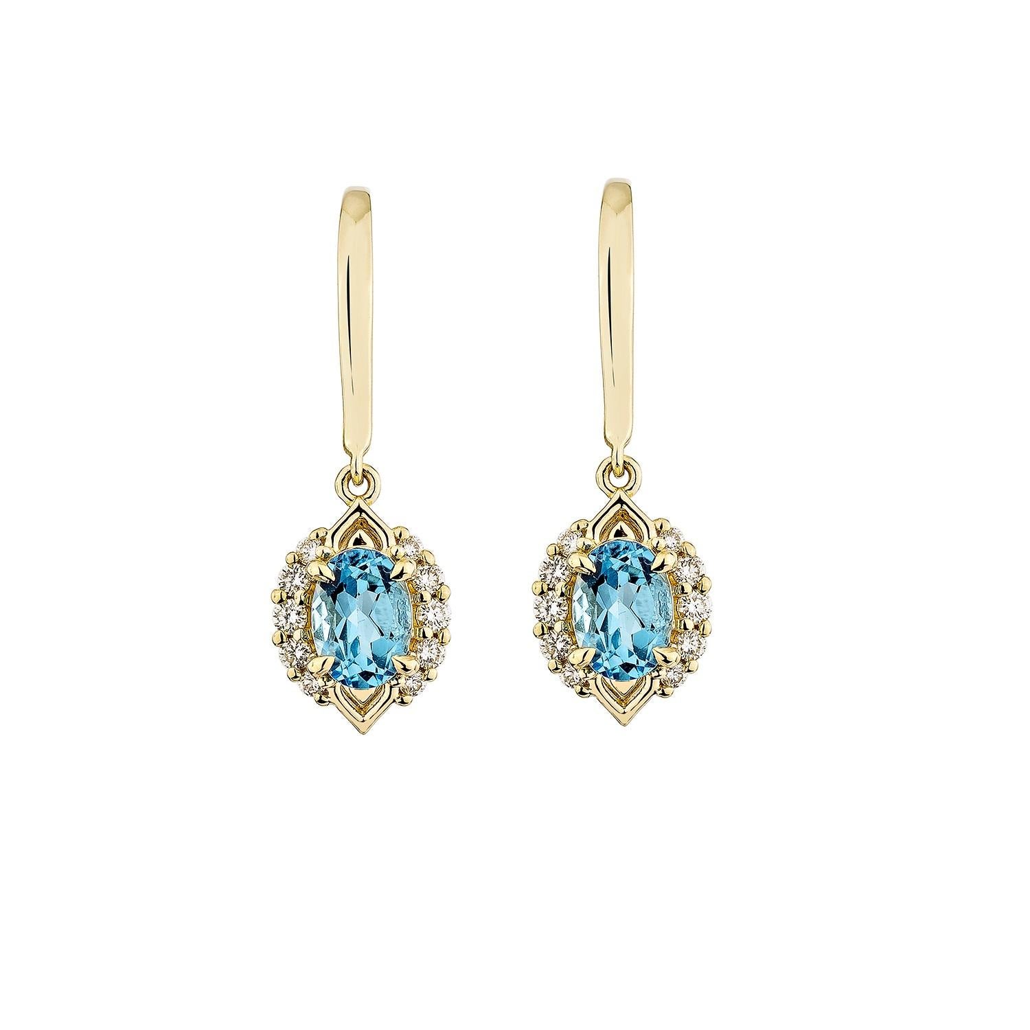Contemporaneo Sunita Nahata Topazio Blu Svizzero 1.88ct. Orecchino a goccia in 14KYG con diamante. in vendita