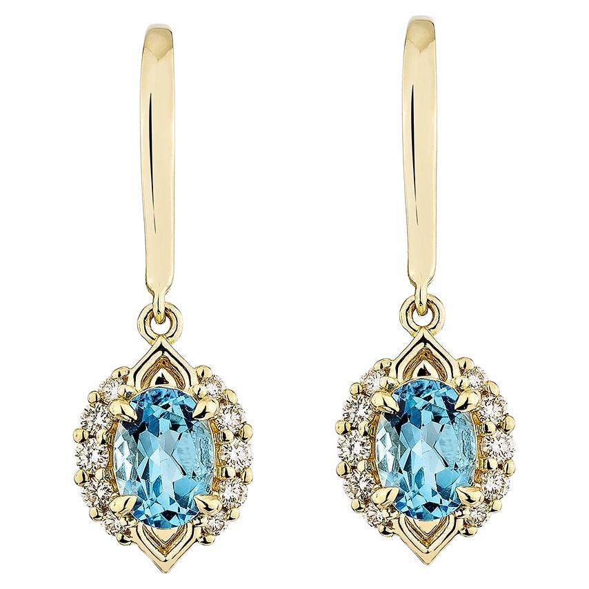 Sunita Nahata Swiss Blue Topaz 1.88ct. Drop Earring in 14KYG with Diamond.