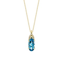 Sunita Nahata Schweizer Blautopas 3.93 Karat. Anhänger in 14KYG mit weißem Diamanten.