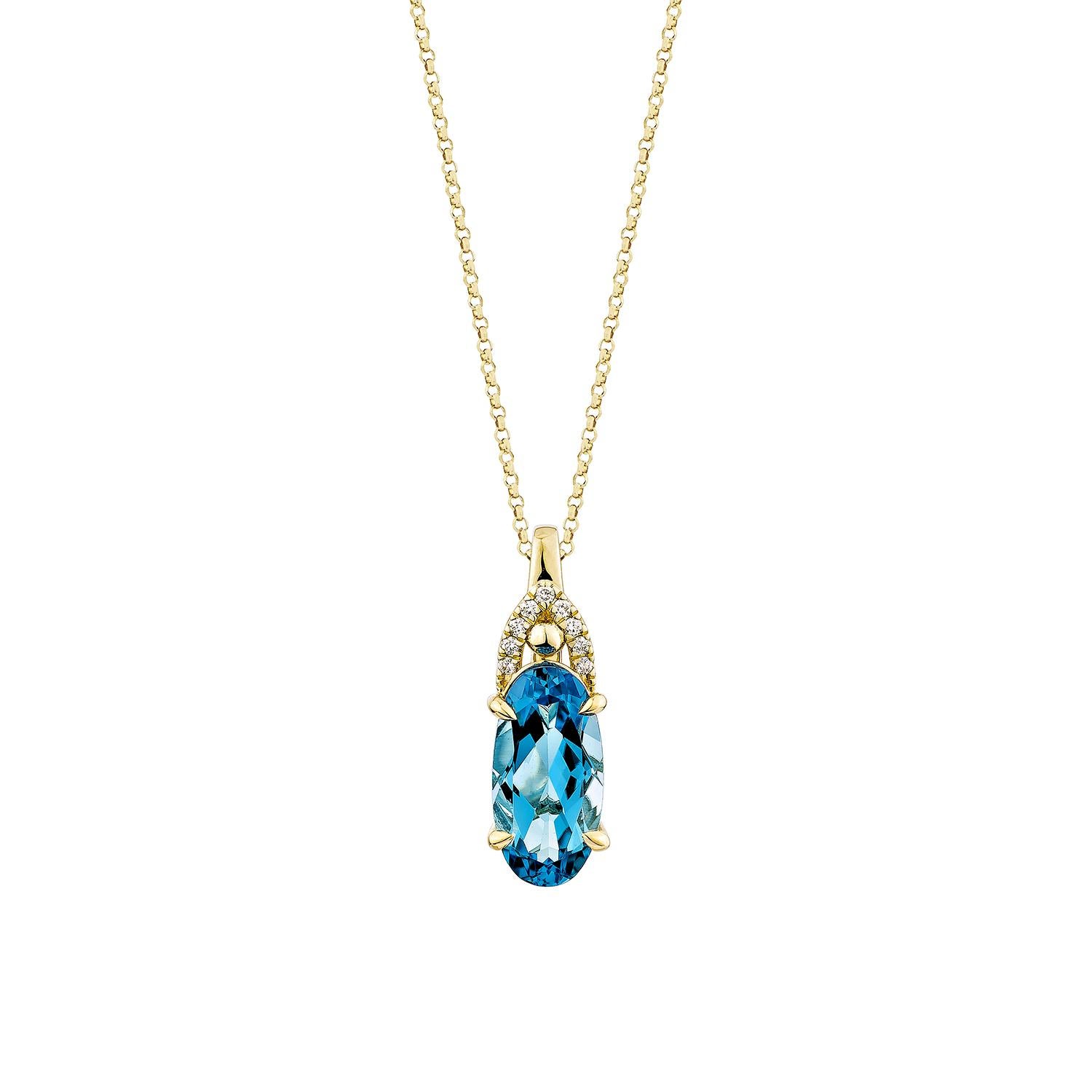 Sunita Nahata Schweizer Blautopas 3.93 Karat. Anhänger in 14KYG mit weißem Diamanten. (Ovalschliff) im Angebot