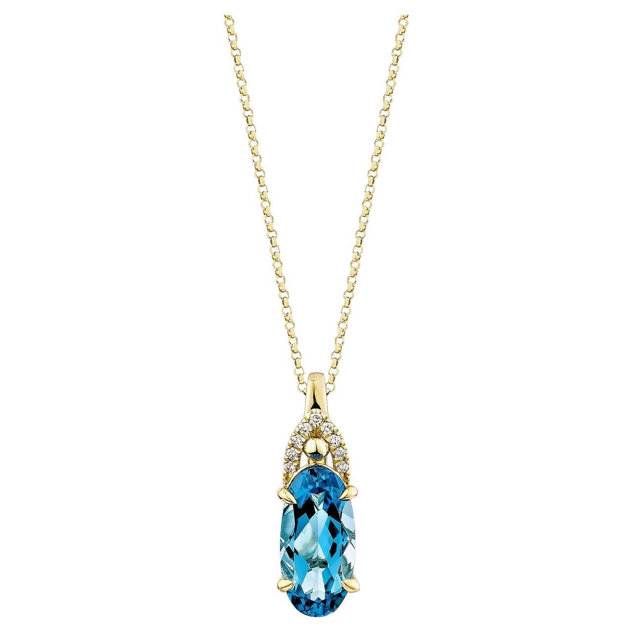 Sunita Nahata topaze bleue suisse 3.93 carats. Pendentif en 14 carats avec diamant blanc.