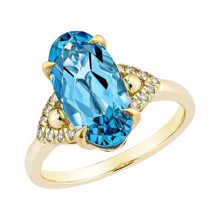 Sunita Nahata Topazio Blu Svizzero 4.14ct. Anello fantasia in 14KYG con diamante.