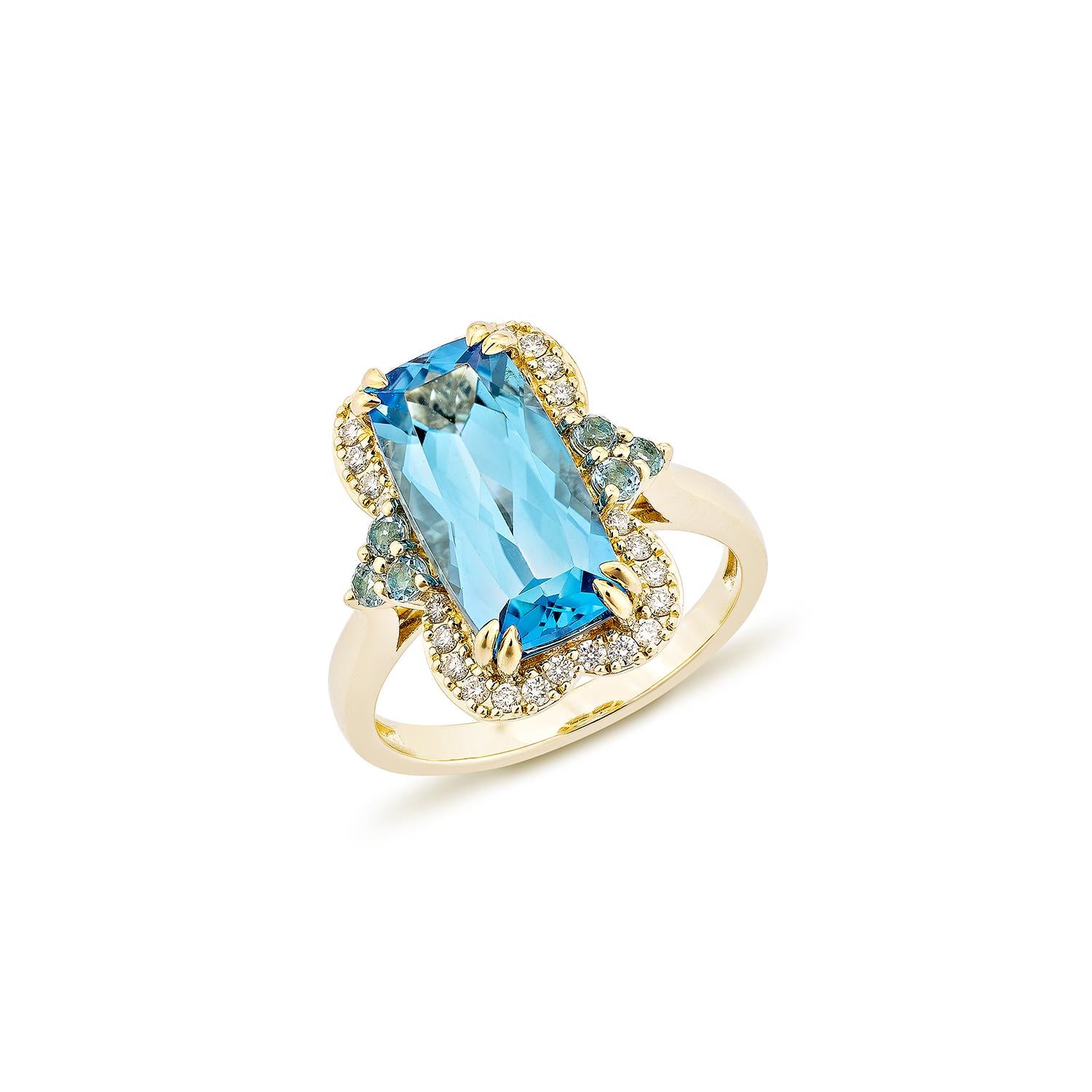 Sunita Nahata Schweizer Blautopas 4.79 Karat. Fancy Ring in 14KYG mit Diamant. (Zeitgenössisch) im Angebot