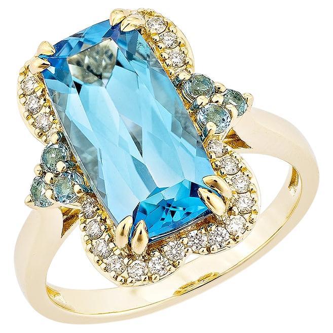 Sunita Nahata Schweizer Blautopas 4.79 Karat. Fancy Ring in 14KYG mit Diamant.