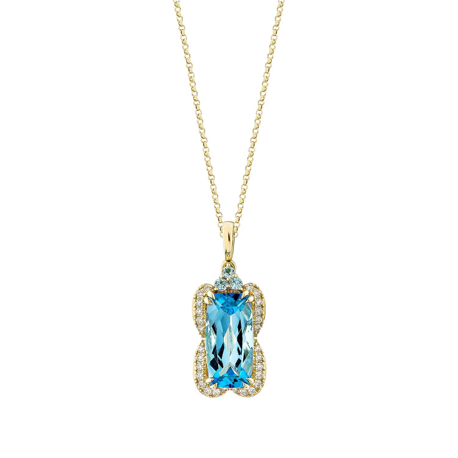 Contemporaneo Sunita Nahata Topazio Blu Svizzero 4.94ct. Ciondolo in 14KYG con diamante bianco. in vendita