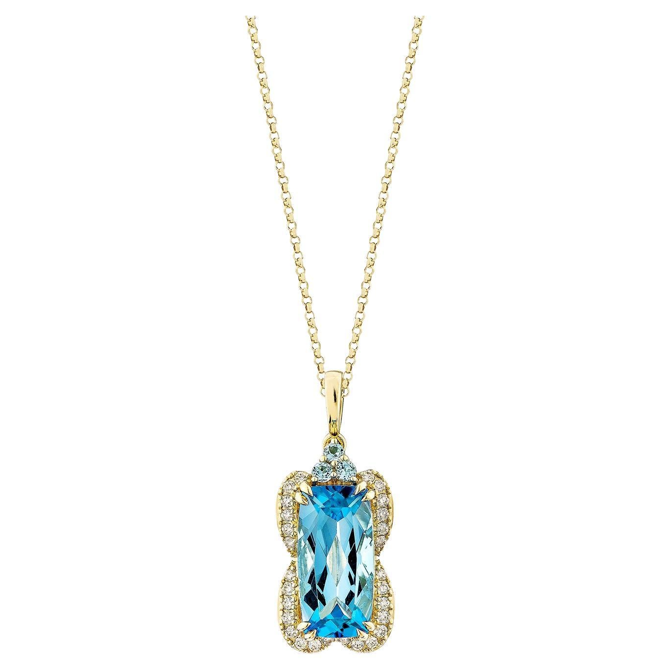 Sunita Nahata topaze bleue suisse 4.94 carats. Pendentif en 14 carats avec diamant blanc.
