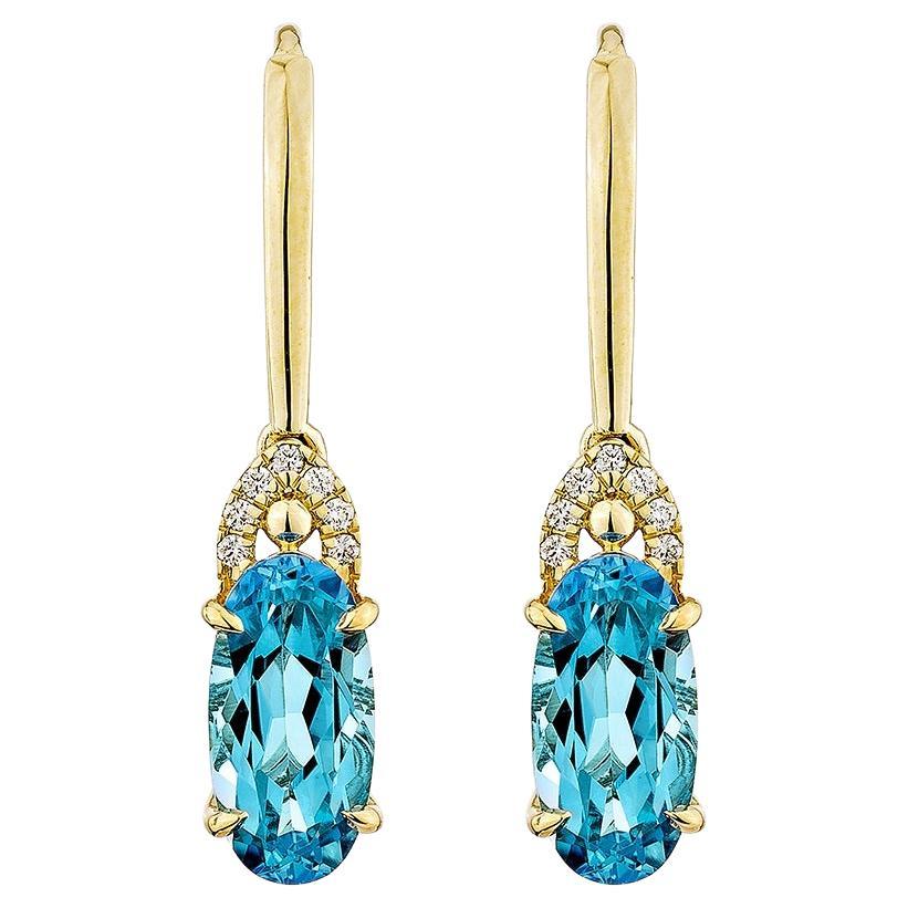 Sunita Nahata Topazio Blu Svizzero 5.80ct. Orecchino a goccia in 14KYG con diamante.