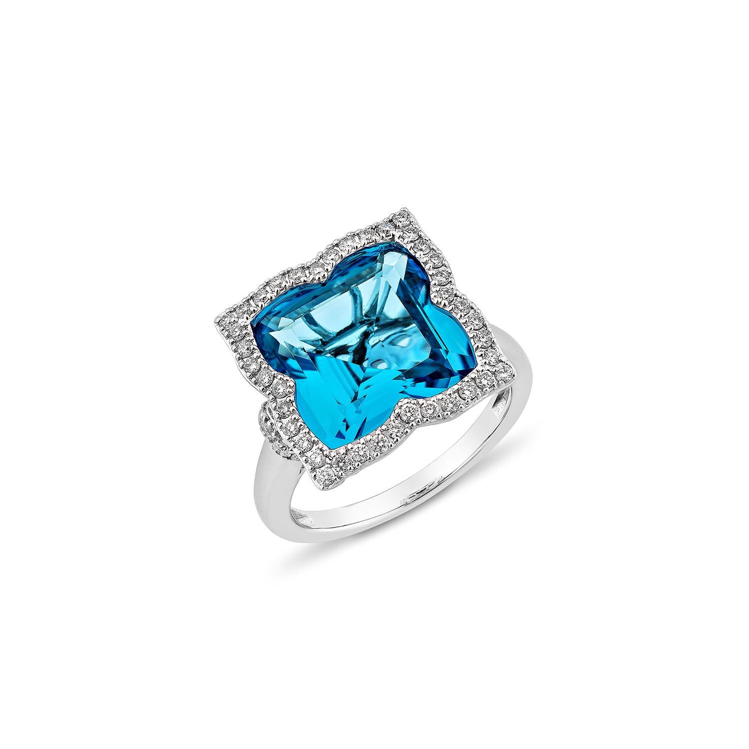 Sunita Nahata Schweizer Blautopas 7.95 Karat. Fancy Ring aus 18KWG mit Diamant. (Zeitgenössisch) im Angebot