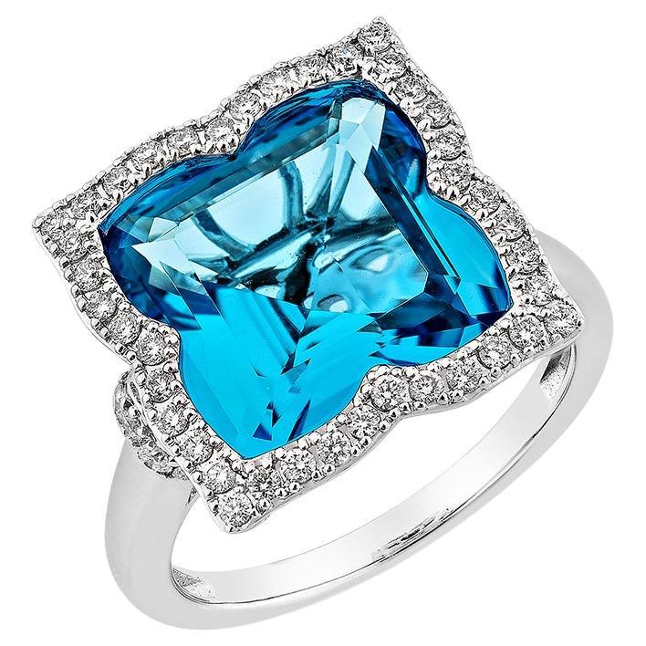 Sunita Nahata Swiss Blue Topaz 7.95ct. Fancy Ring in 18KWG with Diamond.