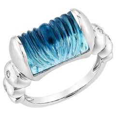 Sunita Nahata Swiss Blue Topaz 8.43ct. Fancy Ring in 18KWG with Diamond.