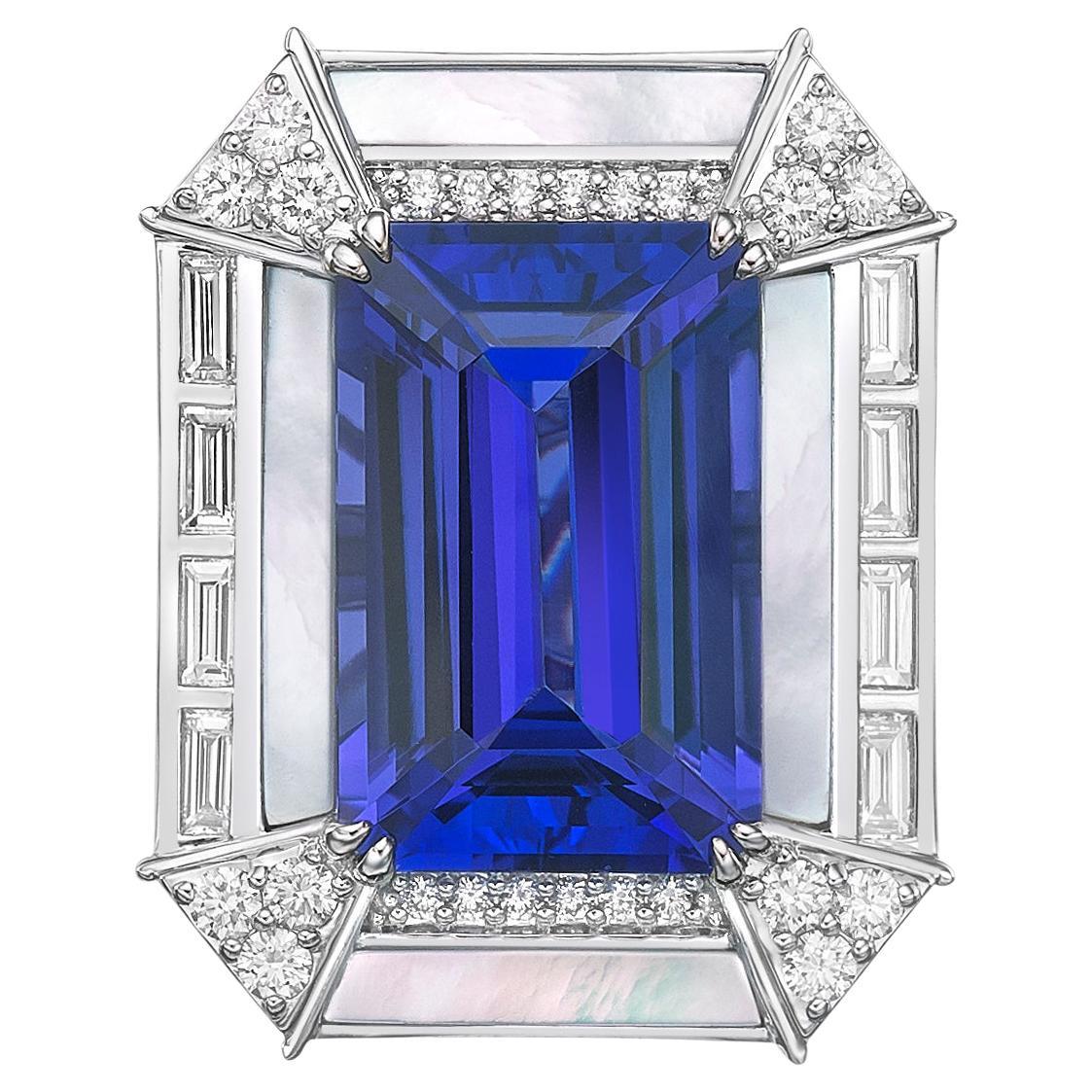 Sunita Nahata Tansanit 13.68ct. Fancy Ring aus 18KWG mit Perle und Diamant.