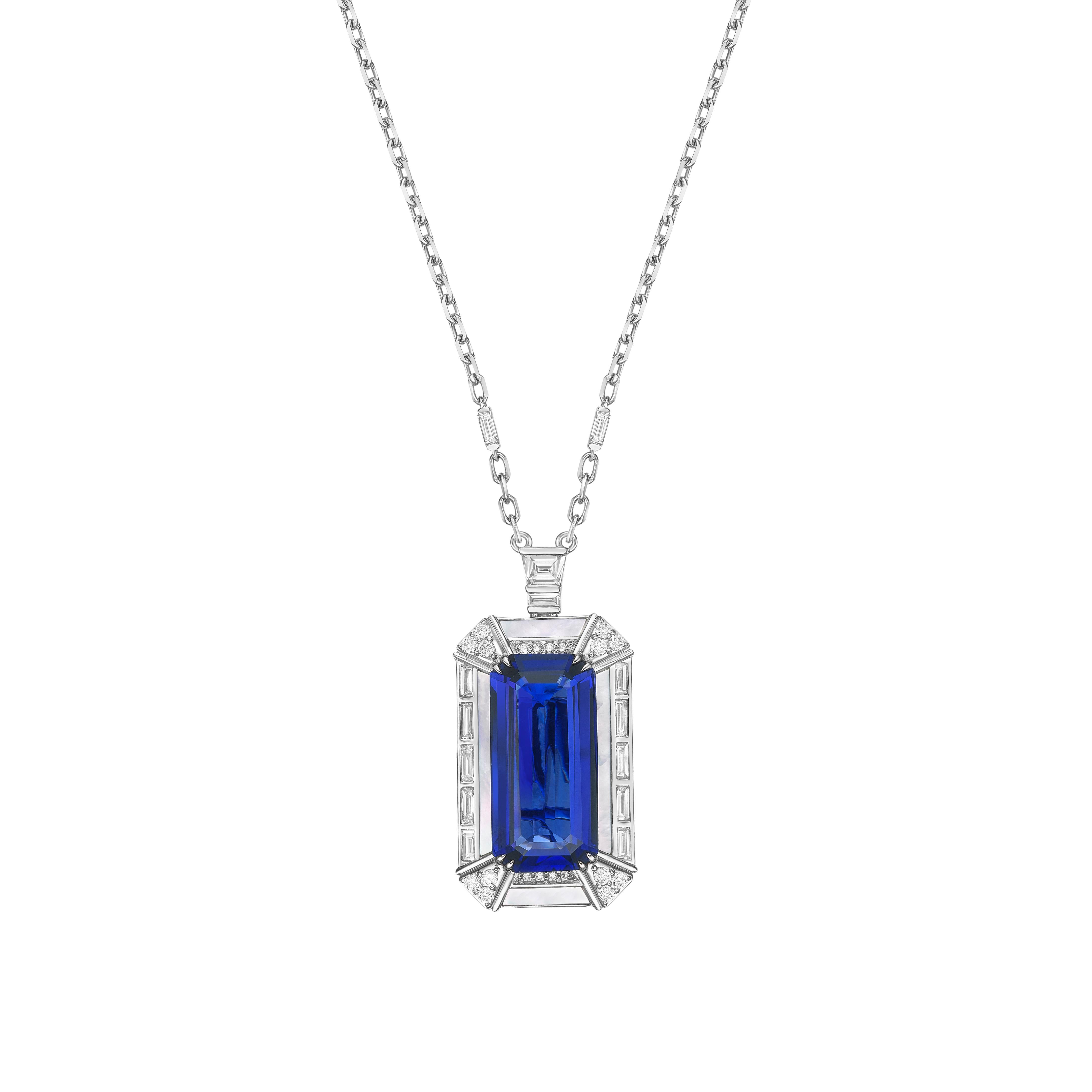 Contemporaneo Sunita Nahata Tanzanite 17.14ct. Pendant in 18KWG with Mother Of Pearl & Diamond in vendita