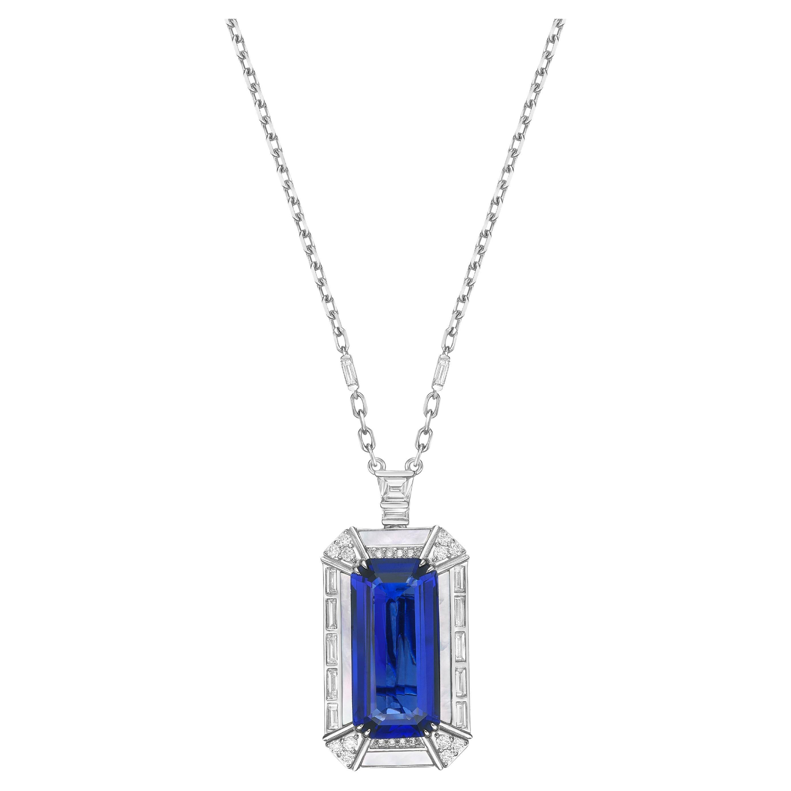 Sunita Nahata Tanzanite 17.14ct. Pendant in 18KWG with Mother Of Pearl 
Diamond