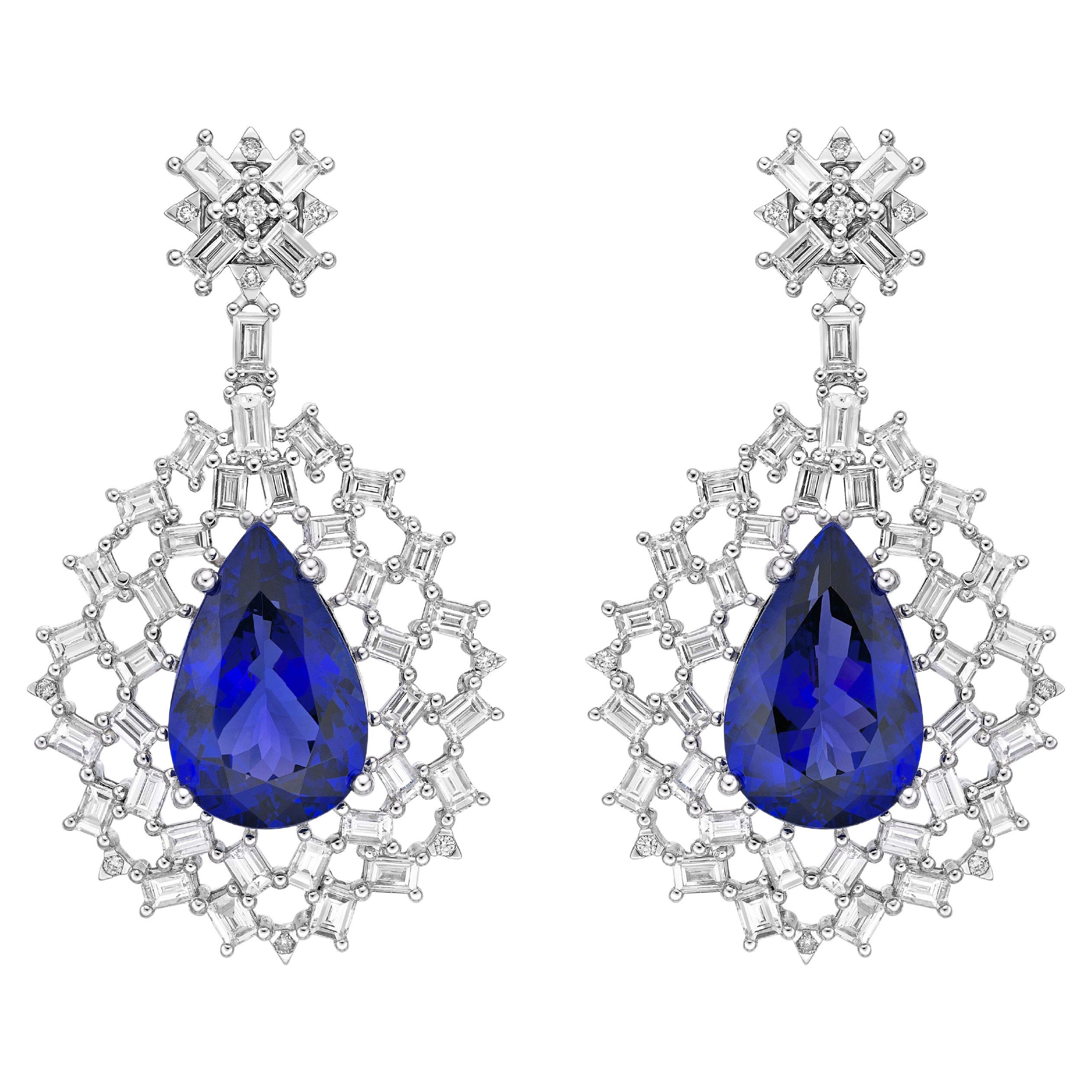 Sunita Nahata Tanzanite 18.85ct. Drop Earrings 18Karat White Gold with Diamond.