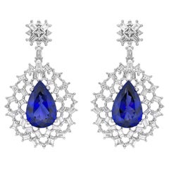 Sunita Nahata Tanzanite 18.85ct. Drop Earrings 18Karat White Gold with Diamond.