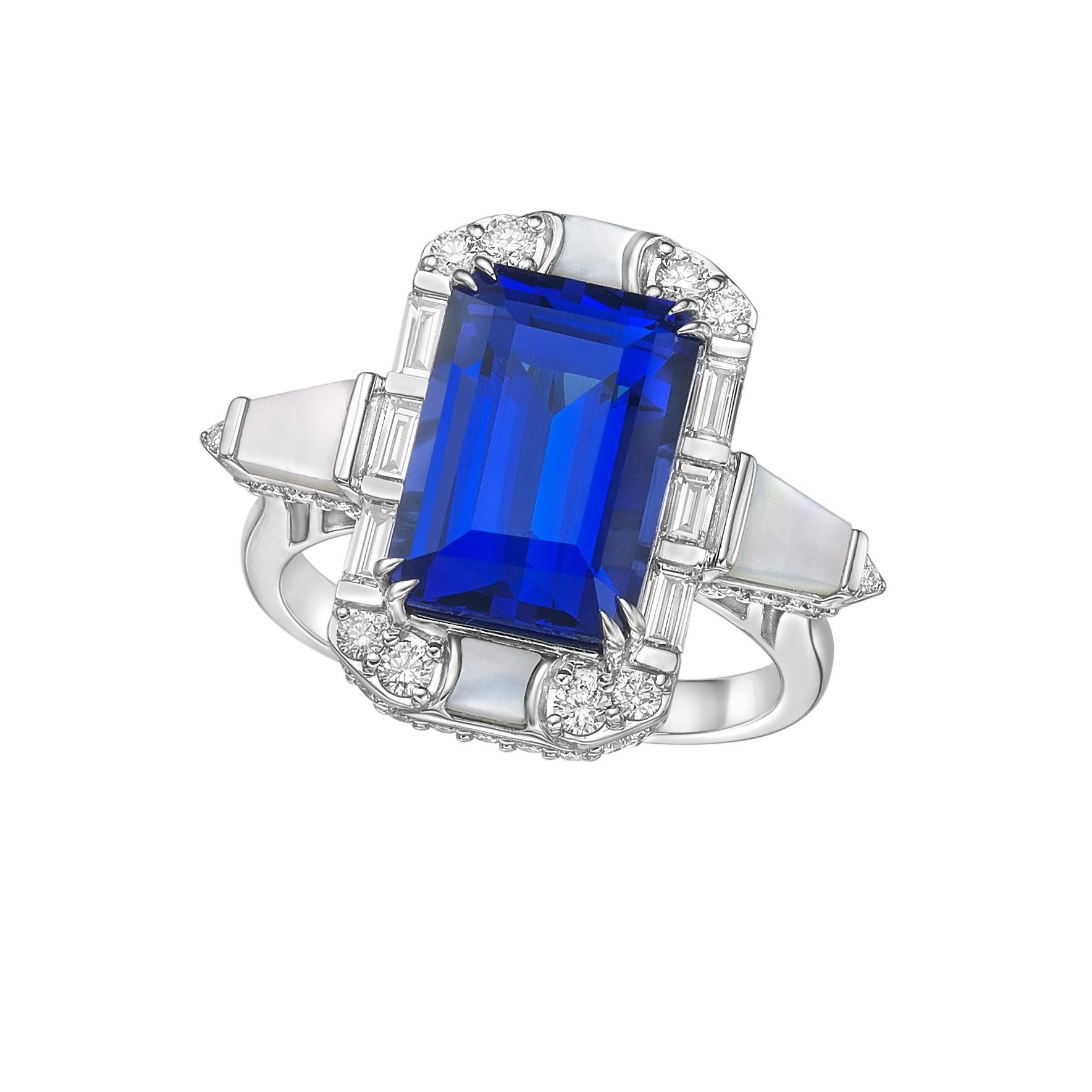 Sunita Nahata Tanzanite 5.85ct. Anello fantasia in 18KWG con perla e diamante. In condizioni Nuovo in vendita a Hong Kong, HK