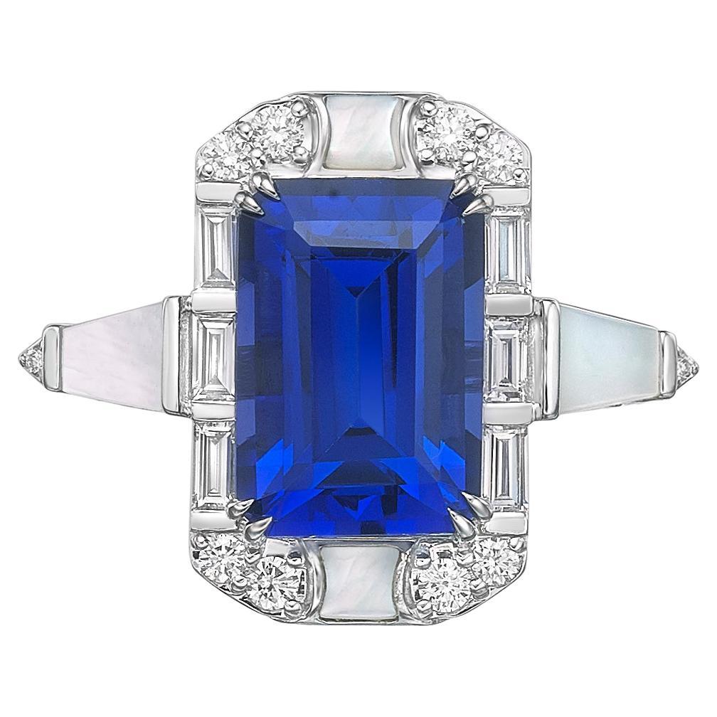 Sunita Nahata tanzanite 5.85 carats. Bague fantaisie en 18 carats avec perle et diamant.
