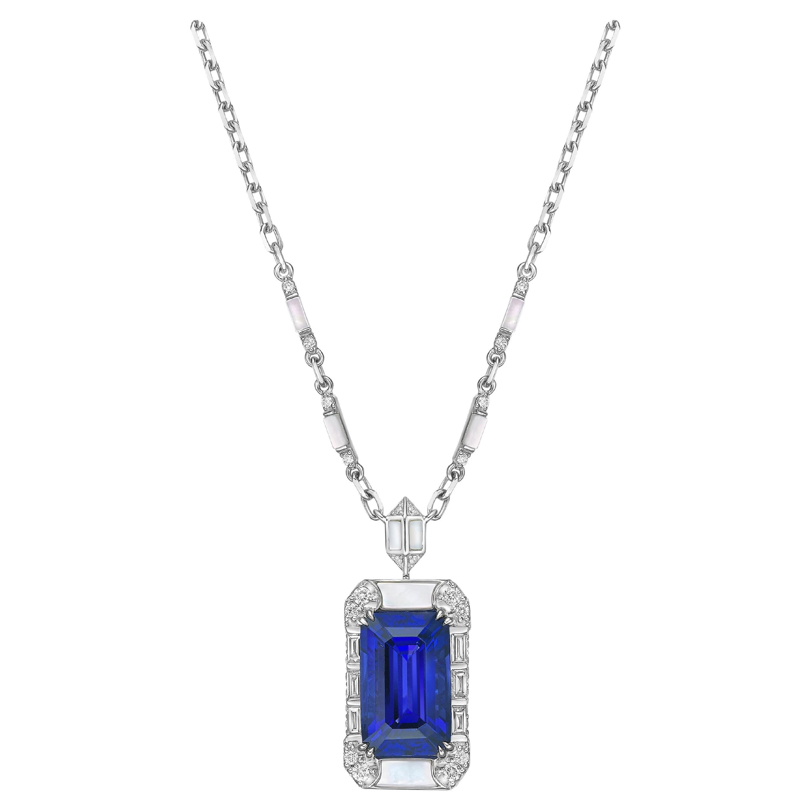 Sunita Nahata Tanzanite 9.65ct. Pendant in 18KWG with Mother Of Pearl 
Diamond