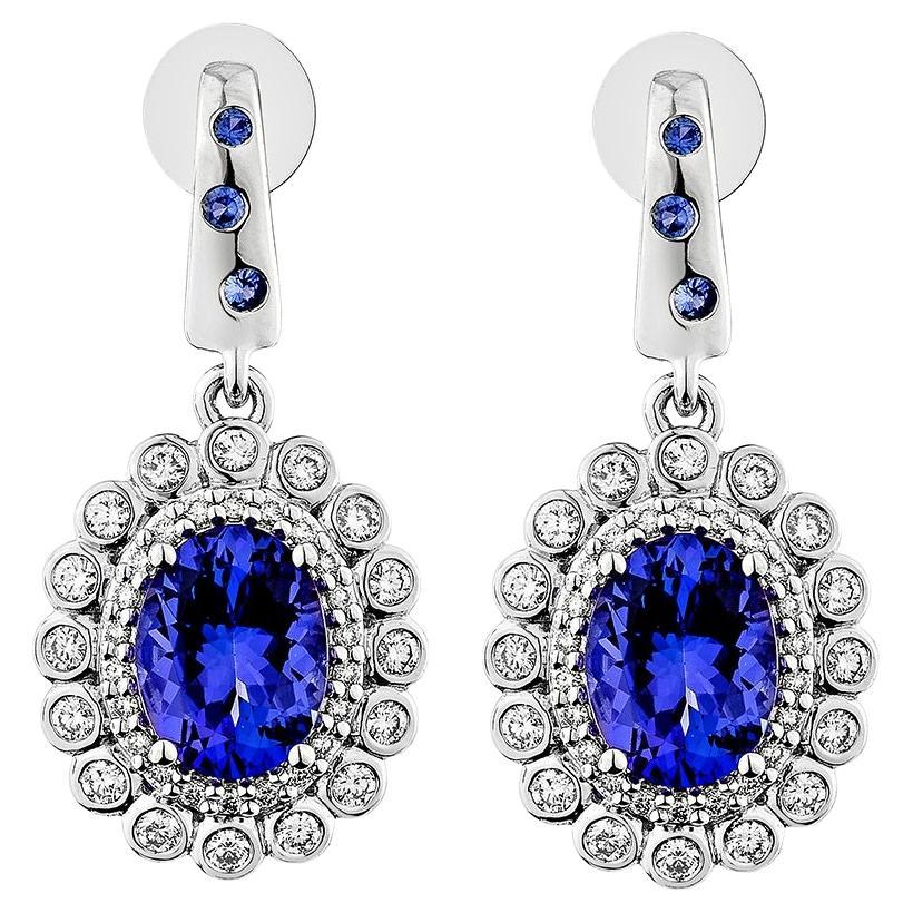 Sunita Nahata Tanzanite & Sapphire 2.82ct. Drop Earrings in 18KWG with Diamond.