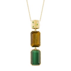 Sunita Nahata Tiger's Eye & Malachite 21.80ct. Pendant in 14KYG with Diamond.