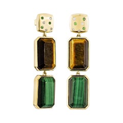 Sunita Nahata Tiger's Eye & Malachite 43.65ct. Earring in 14KYG with Diamond.