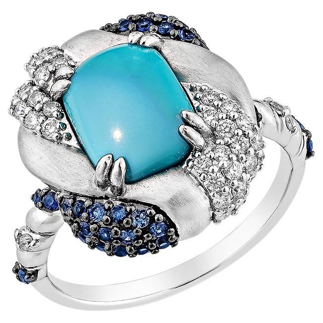 Sunita Nahata Turquoise 2.23ct. Fancy Ring in 14KWG with Blue Sapphire
Diamond