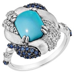 Sunita Nahata Turquoise 2.23ct. Fancy Ring in 14KWG with Blue Sapphire & Diamond