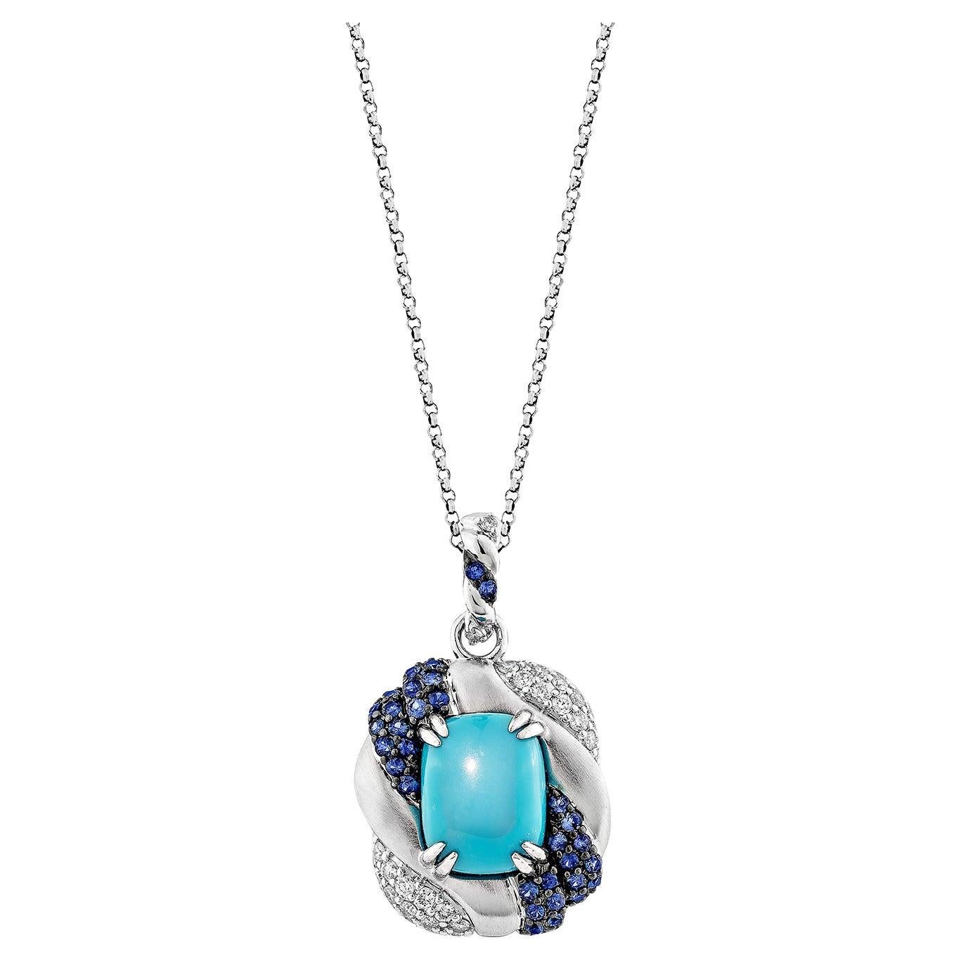 Sunita Nahata Turquoise 2.28ct. Pendant in 14KWG with Mix Gemstone 
Diamond