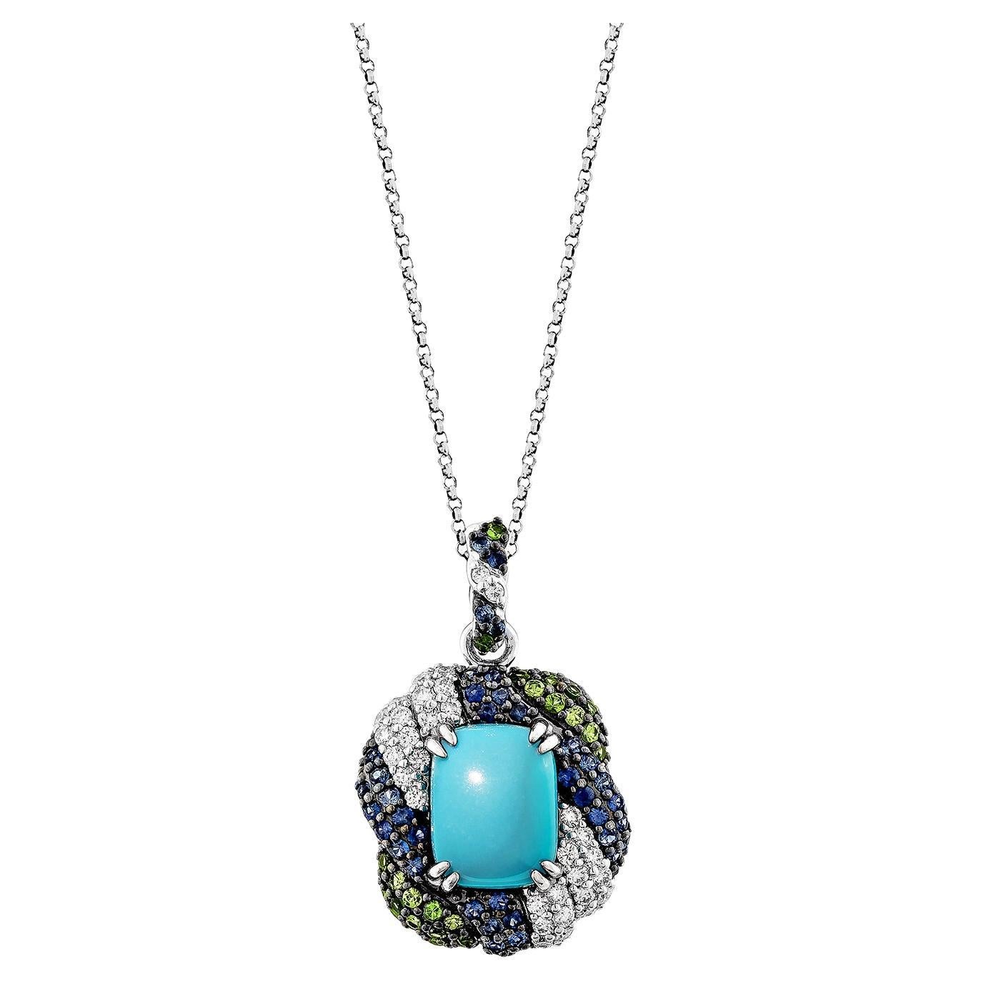 Sunita Nahata Turquoise 2.47ct. Pendant in 14KWG with Mix Gemstone 
Diamond