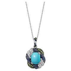 Sunita Nahata Turquoise 2.47ct. Pendant in 14KWG with Mix Gemstone 
Diamond